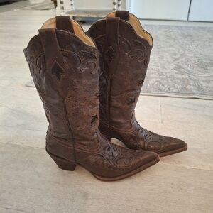 Leather Corral Dark Brown Embroidered Cowboy Boots